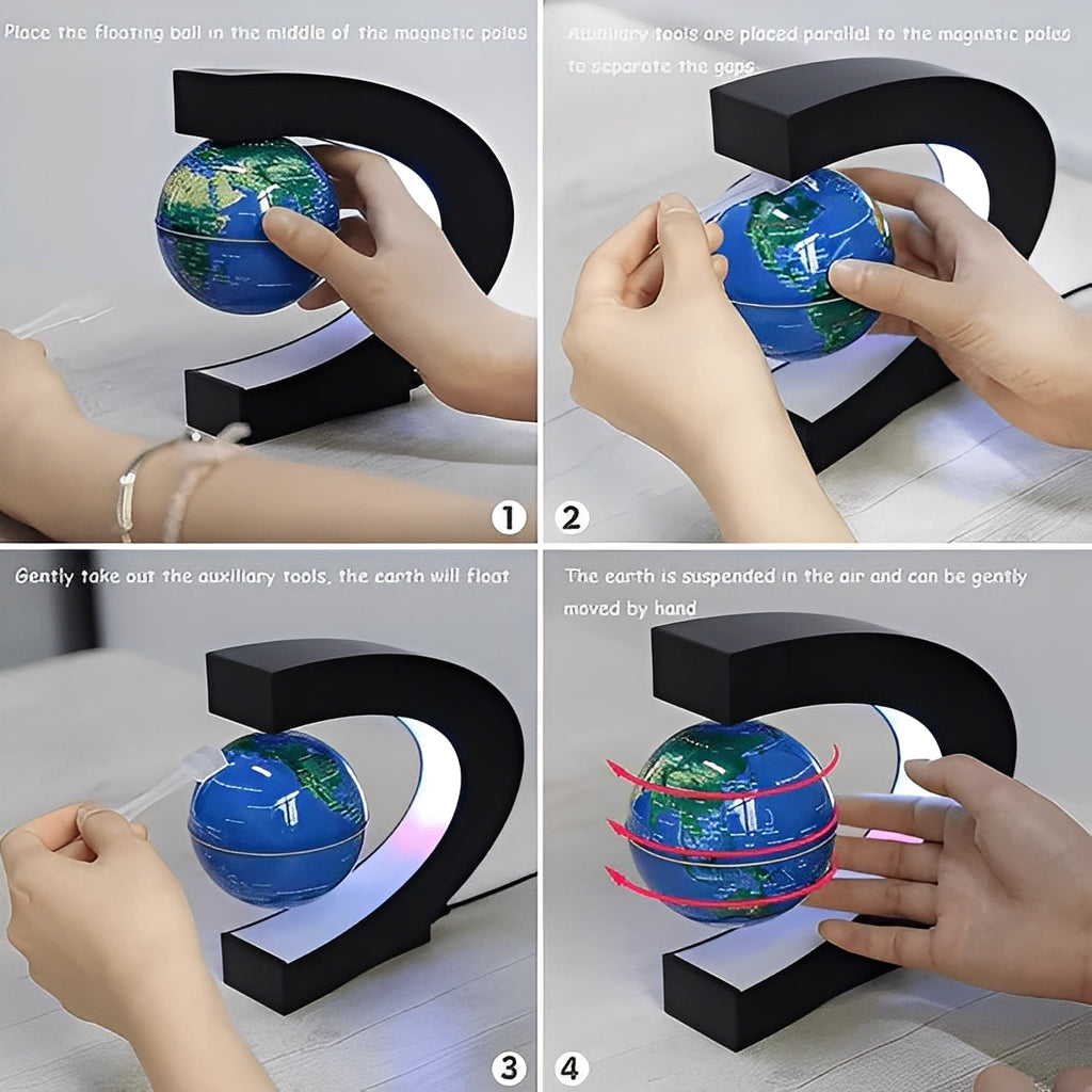 Levitating Globe with LED Light - Magnetic Floating Desk Decoration for Home & Office