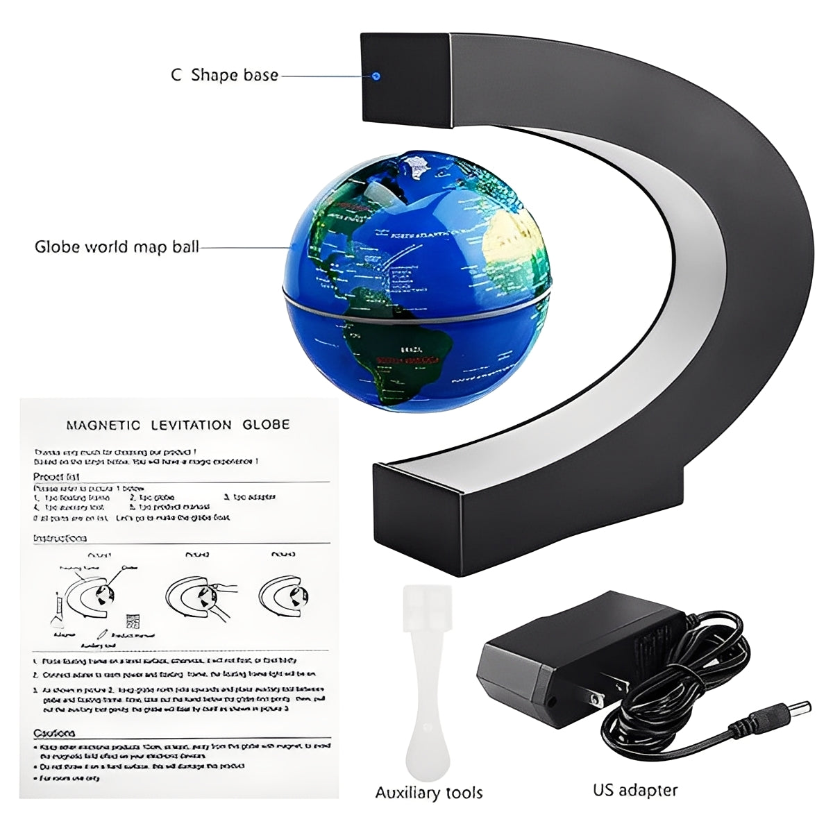 Levitating Globe with LED Light - Magnetic Floating Desk Decoration for Home & Office