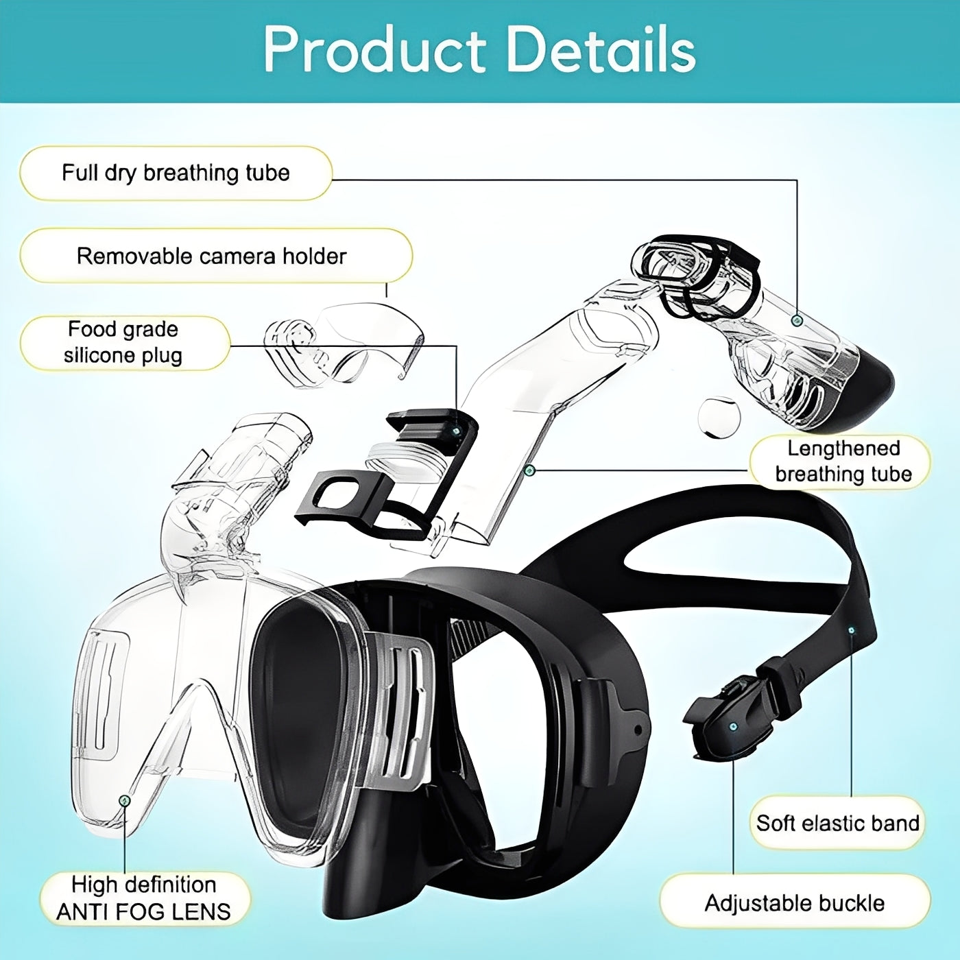 Premium Snorkeling Mask with Dry Top Tube & Adjustable Strap for Ultimate Comfort and Clear Vision