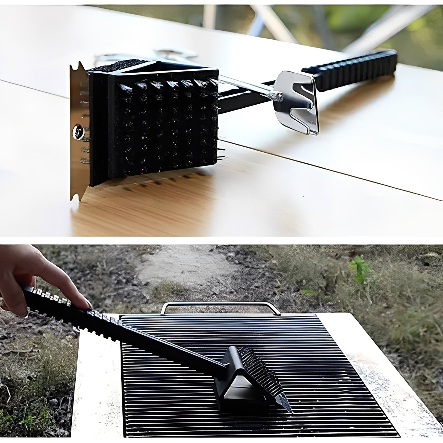 3-in-1 Grill Cleaning Brush with Durable Bristles, Heavy-Duty Scraper, and Soft Sponge - Perfect for BBQ & Grill Maintenance