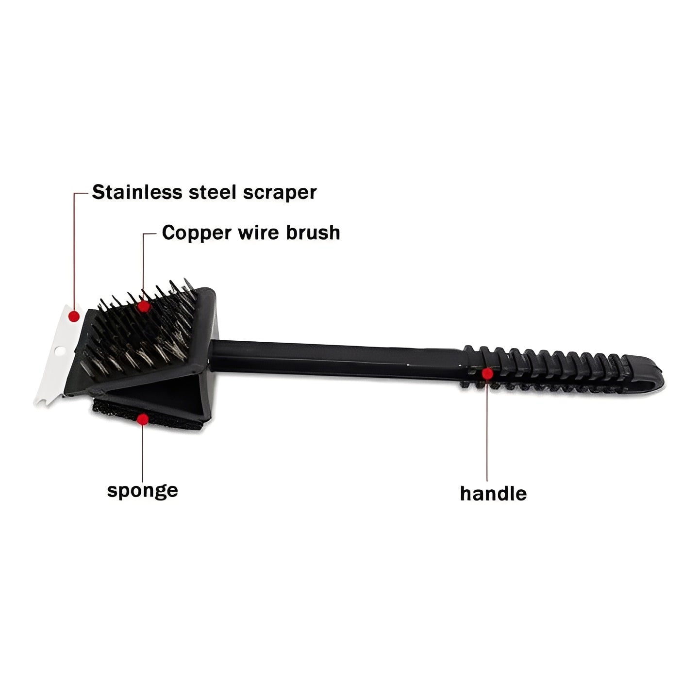 3-in-1 Grill Cleaning Brush with Durable Bristles, Heavy-Duty Scraper, and Soft Sponge - Perfect for BBQ & Grill Maintenance