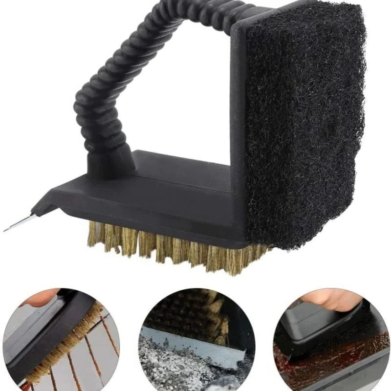3-in-1 BBQ Grill Cleaning Brush with Sponge Pad & Scraper - Heavy-Duty Grill Cleaner for Effortless Cleaning