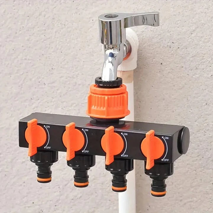 4-Way Garden Hose Splitter - Durable Water Hose Connector with Four Ports for Efficient Watering