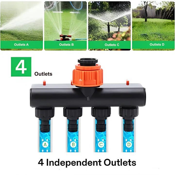 4-Way Garden Hose Splitter - Durable Water Hose Connector with Four Ports for Efficient Watering
