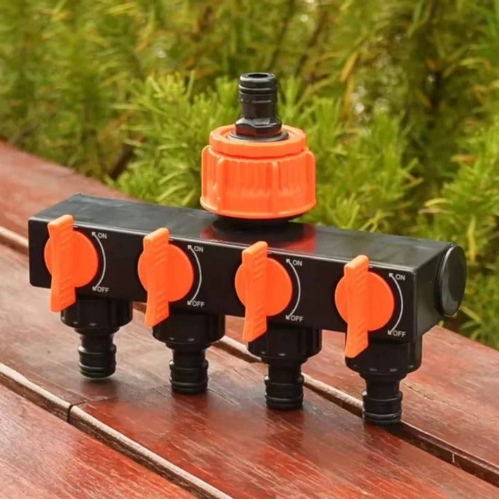 4-Way Garden Hose Splitter - Durable Water Hose Connector with Four Ports for Efficient Watering