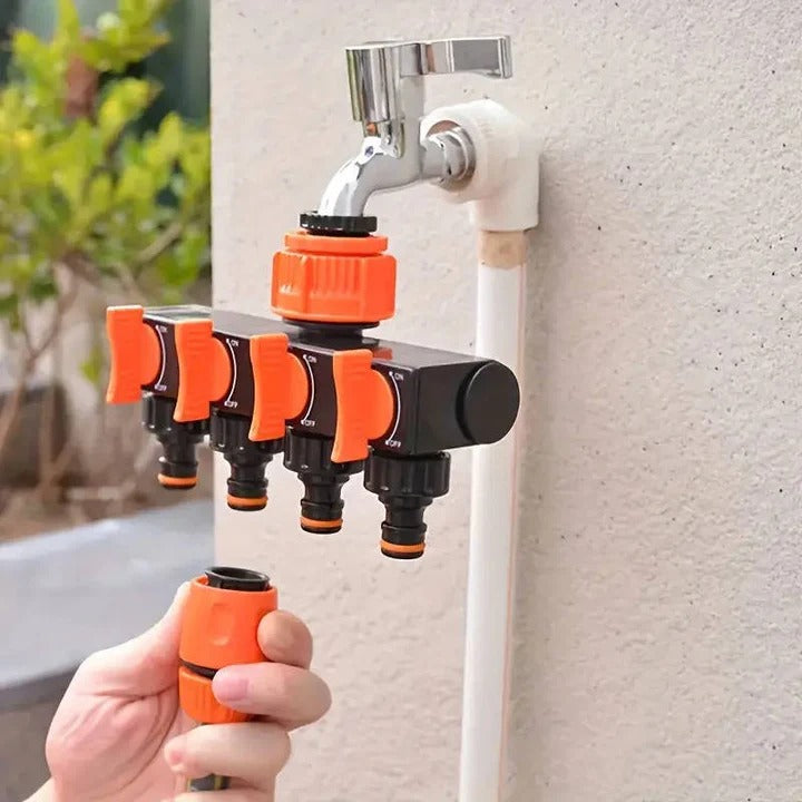 4-Way Garden Hose Splitter - Durable Water Hose Connector with Four Ports for Efficient Watering