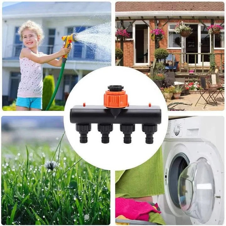 4-Way Garden Hose Splitter - Durable Water Hose Connector with Four Ports for Efficient Watering