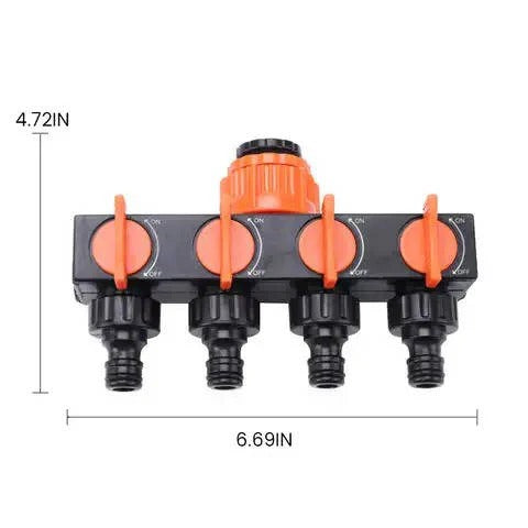 4-Way Garden Hose Splitter - Durable Water Hose Connector with Four Ports for Efficient Watering