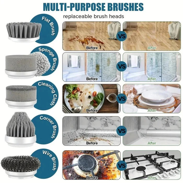 Cordless Electric Spin Scrubber with Interchangeable Brush Heads - Powerful, Rechargeable Cleaning Tool for Home & Bathroom