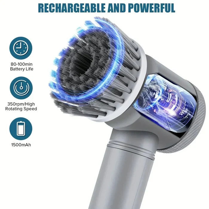 Cordless Electric Spin Scrubber with Interchangeable Brush Heads - Powerful, Rechargeable Cleaning Tool for Home & Bathroom