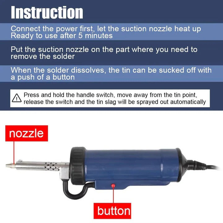 Professional Electric Desoldering Tool with Trigger Control & 3 Interchangeable Nozzles for Precision Solder Removal