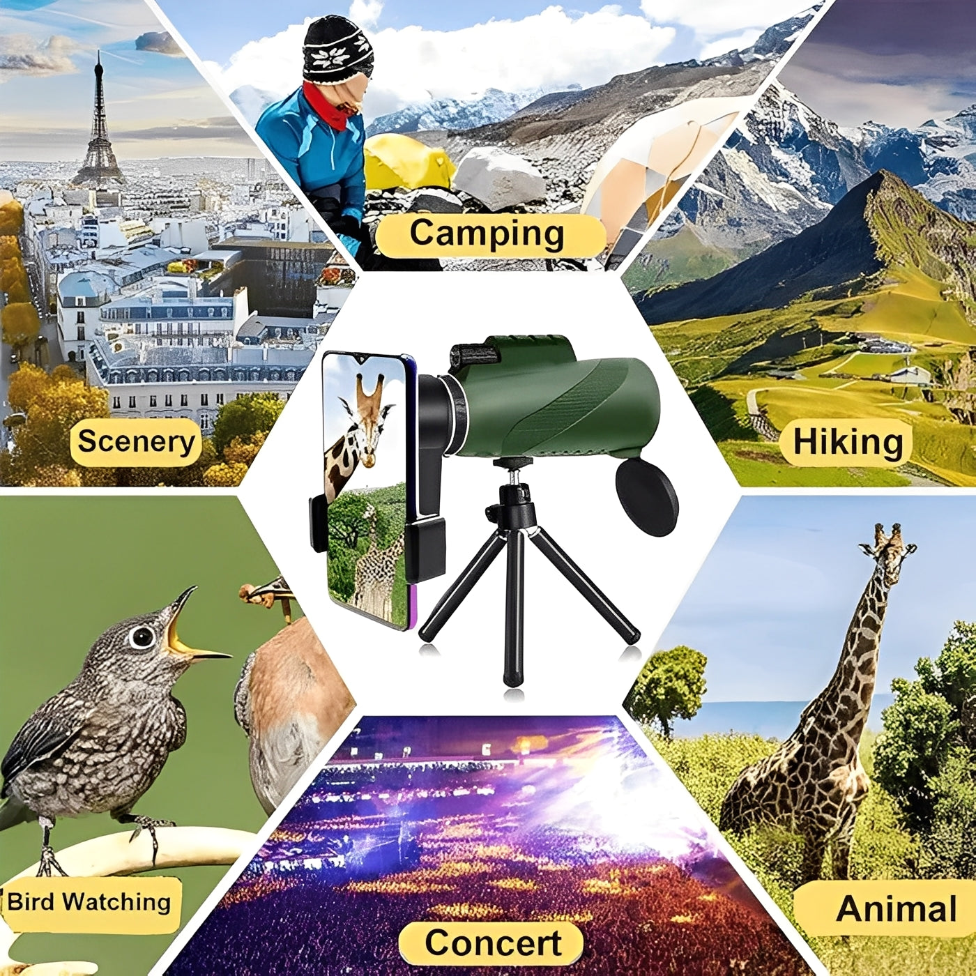 High-Power Portable Monocular Telescope with Adjustable Zoom for Clear Outdoor Viewing