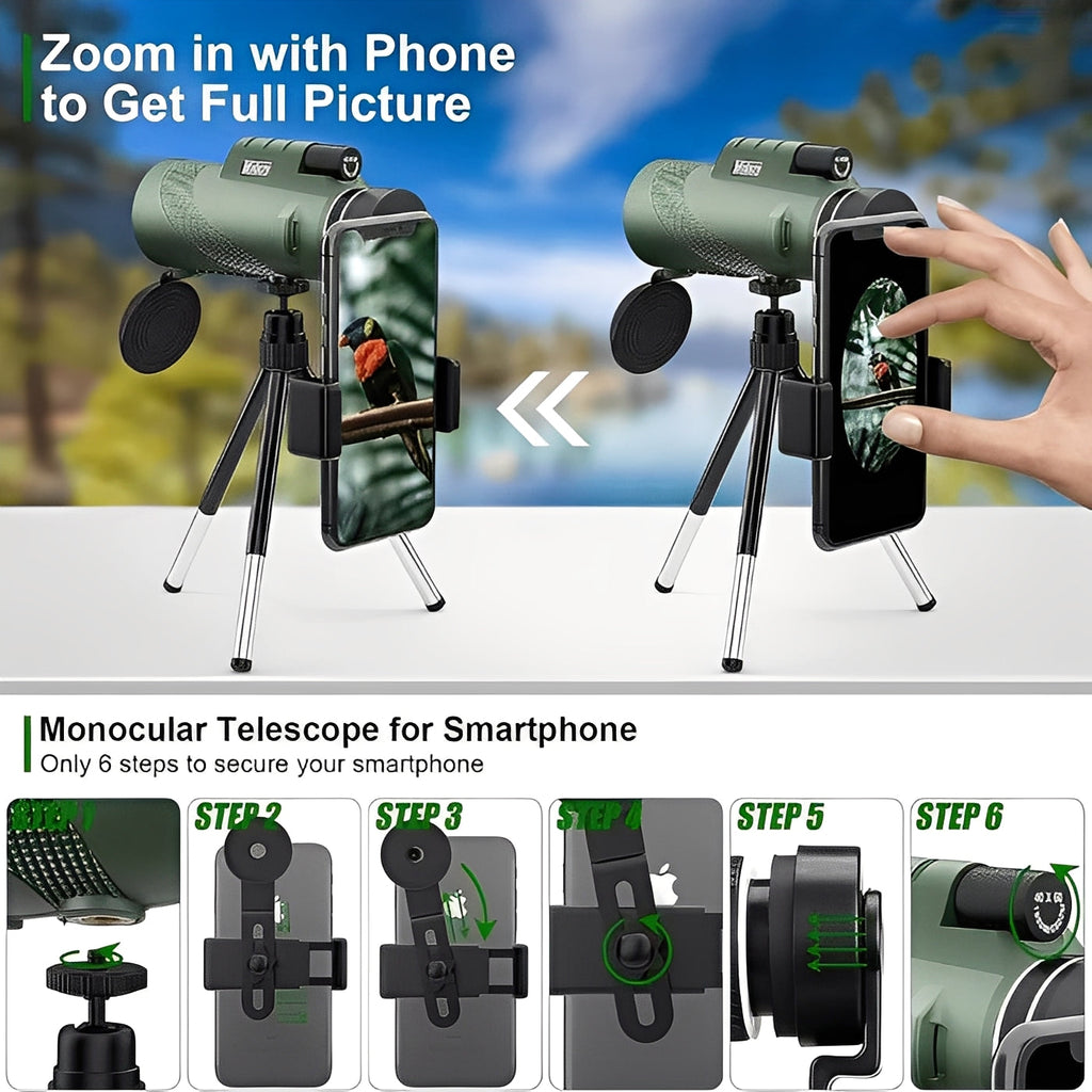 High-Power Portable Monocular Telescope with Adjustable Zoom for Clear Outdoor Viewing