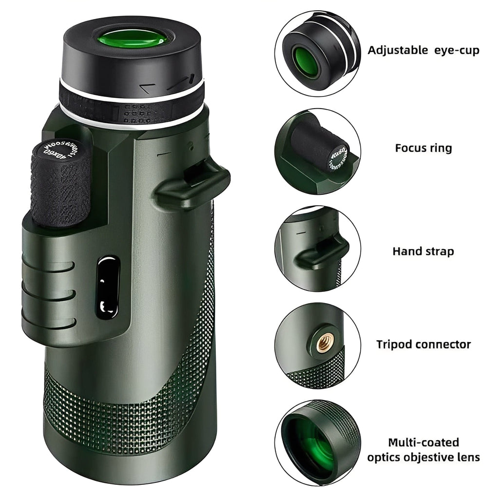 High-Power Portable Monocular Telescope with Adjustable Zoom for Clear Outdoor Viewing