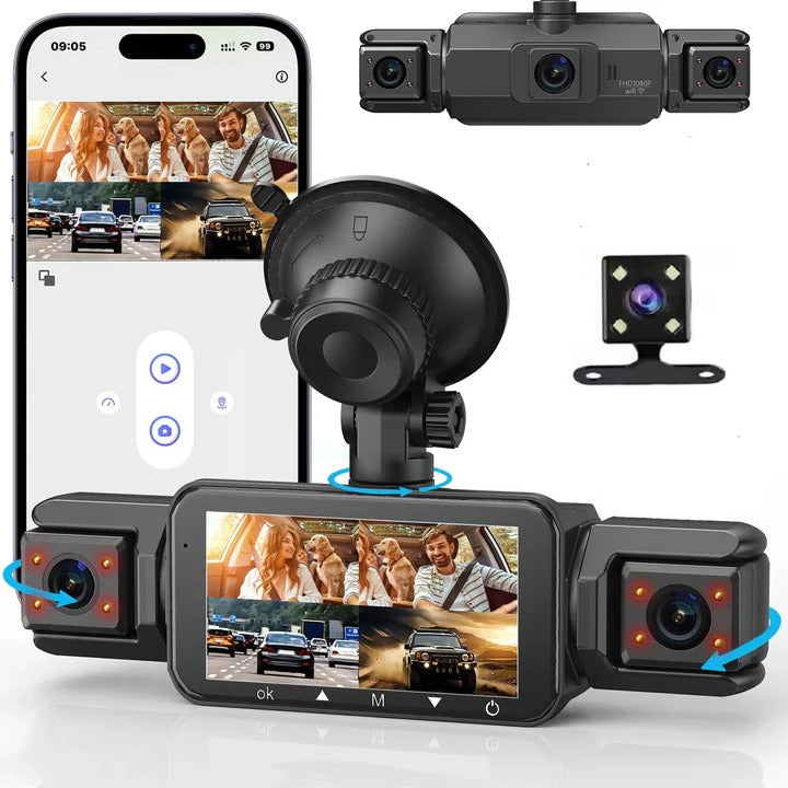 4-Channel Dash Cam with Front & Rear Cameras, WiFi Connectivity - High-Definition Video Recording & Night Vision
