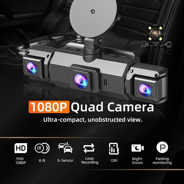 4-Channel Dash Cam with Front & Rear Cameras, WiFi Connectivity - High-Definition Video Recording & Night Vision