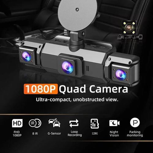 4-Channel Dash Cam with Front & Rear Cameras, WiFi Connectivity - High-Definition Video Recording & Night Vision