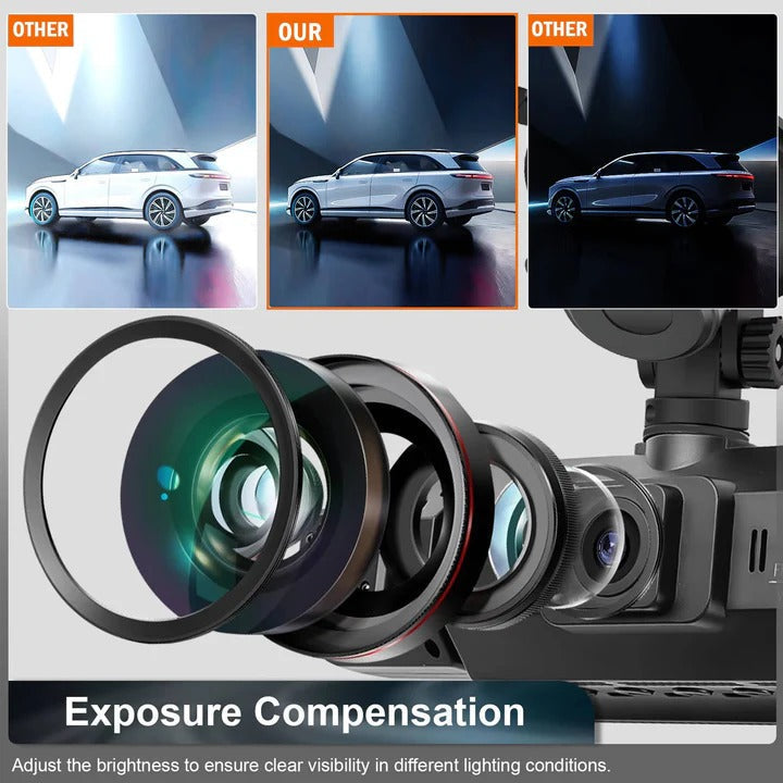4-Channel Dash Cam with Front & Rear Cameras, WiFi Connectivity - High-Definition Video Recording & Night Vision