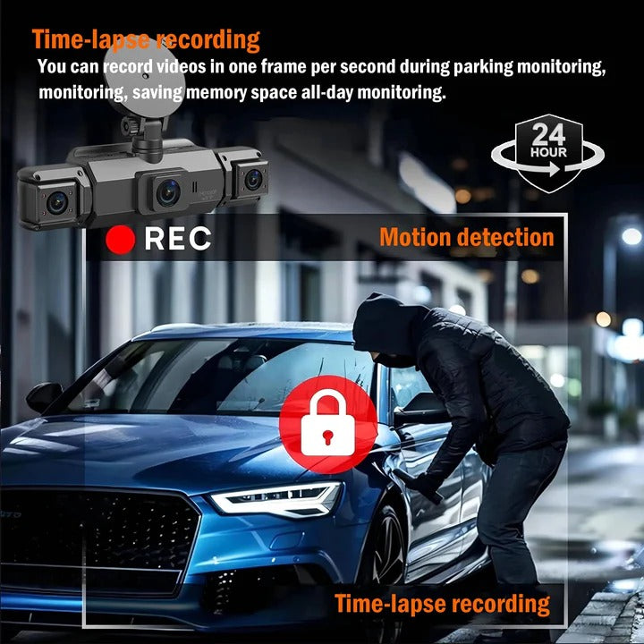 4-Channel Dash Cam with Front & Rear Cameras, WiFi Connectivity - High-Definition Video Recording & Night Vision