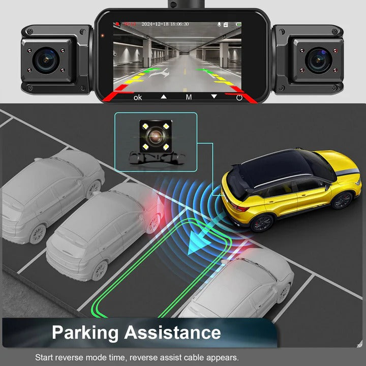4-Channel Dash Cam with Front & Rear Cameras, WiFi Connectivity - High-Definition Video Recording & Night Vision
