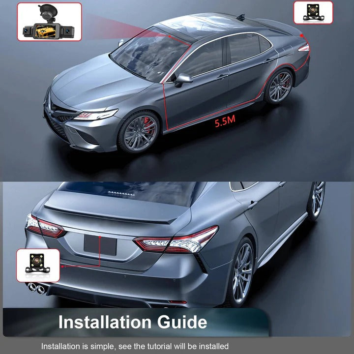 4-Channel Dash Cam with Front & Rear Cameras, WiFi Connectivity - High-Definition Video Recording & Night Vision