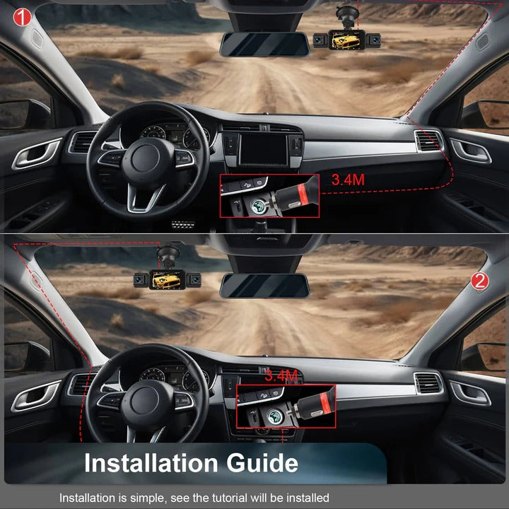 4-Channel Dash Cam with Front & Rear Cameras, WiFi Connectivity - High-Definition Video Recording & Night Vision
