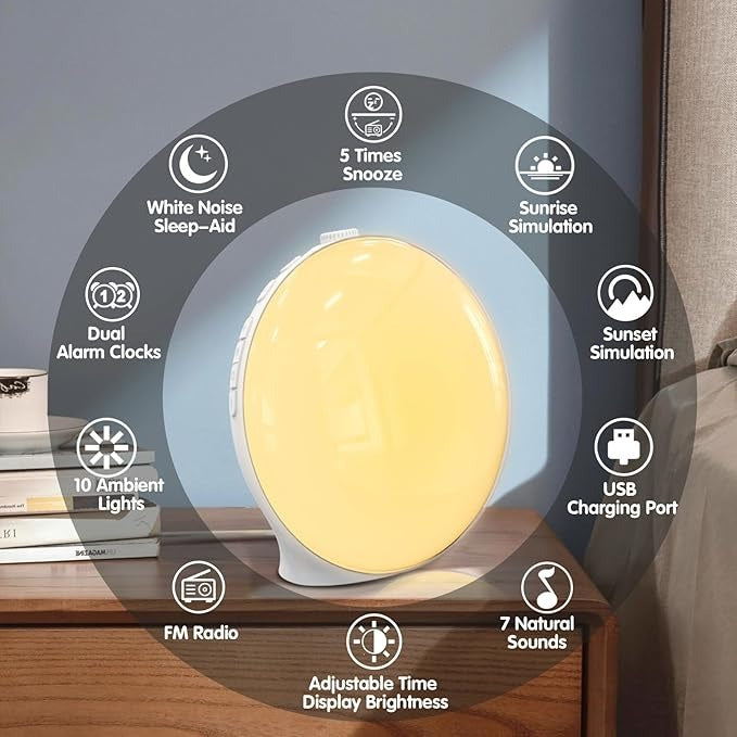 Versatile Alarm Clock with Customizable Light & Sound Settings for Personalized Wake-Up Experience