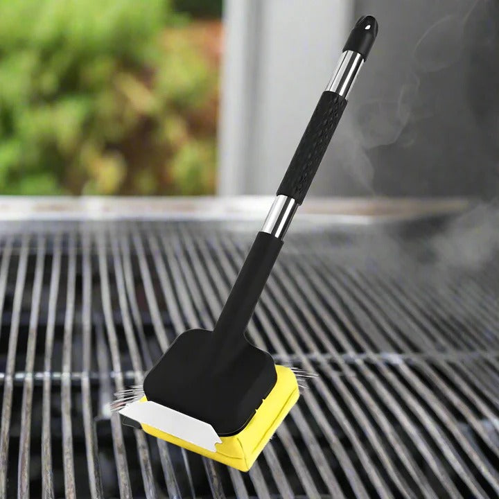 Premium Barbecue Grill Brush with Steam Cleaning Feature & Integrated Scraper Tool for Effortless Cleaning
