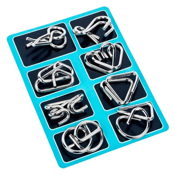8-Piece Metal Puzzle Ring Set - Challenging Brain Teaser Game for Adults & Kids