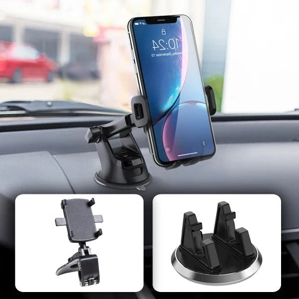 Universal Car Phone Holder with Dashboard Mount - Adjustable, Secure Grip for All Smartphones