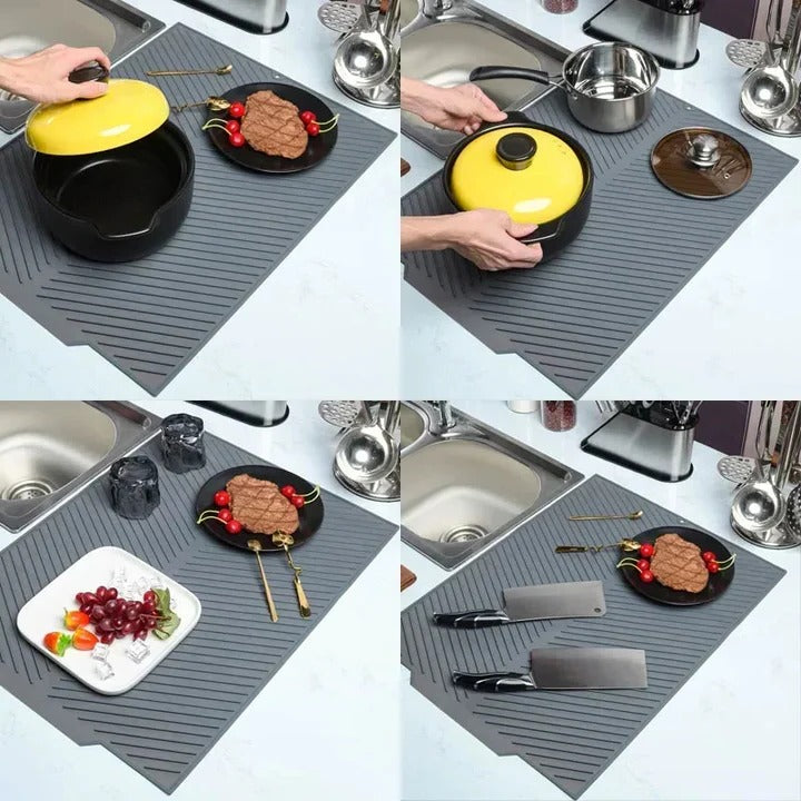 Premium Silicone Kitchen Drying Mat with Grooved Drain - Non-Slip, Quick-Dry, and Heat-Resistant for Efficient Dish Drying