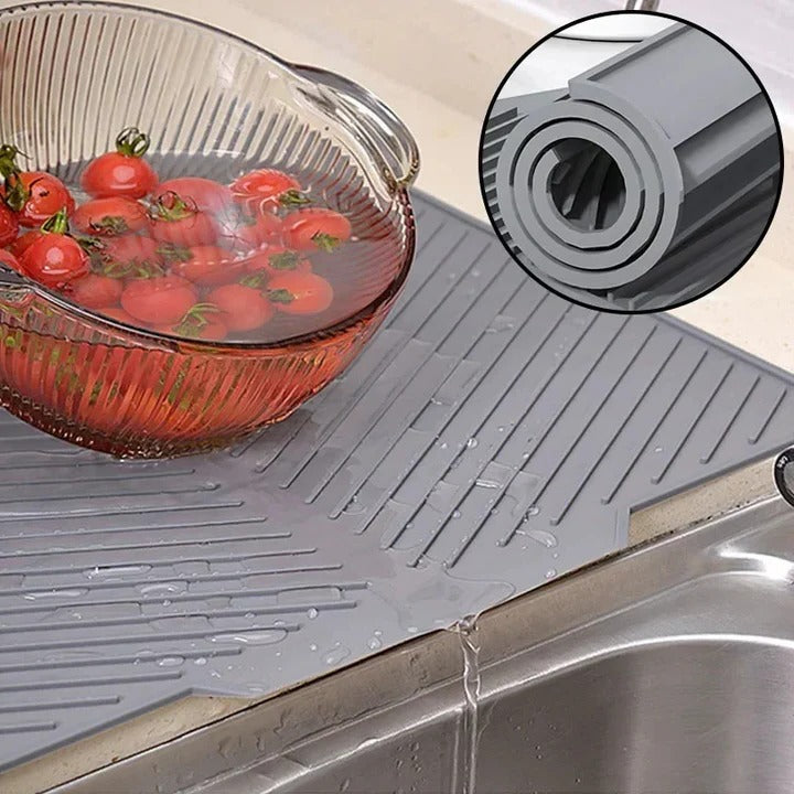 Premium Silicone Kitchen Drying Mat with Grooved Drain - Non-Slip, Quick-Dry, and Heat-Resistant for Efficient Dish Drying