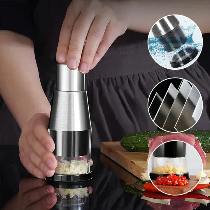 Premium Garlic Chopper with Stainless Steel Blades - Effortless Mincing & Slicing Kitchen Tool