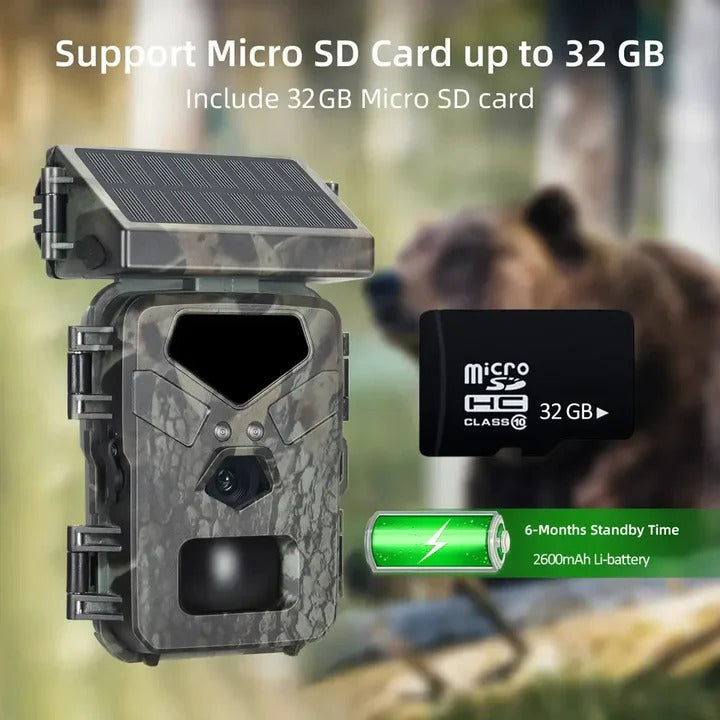Solar-Powered Trail Camera - 20MP High-Resolution Photos & Infrared Night Vision for Wildlife Monitoring