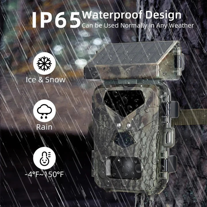 Solar-Powered Trail Camera - 20MP High-Resolution Photos & Infrared Night Vision for Wildlife Monitoring