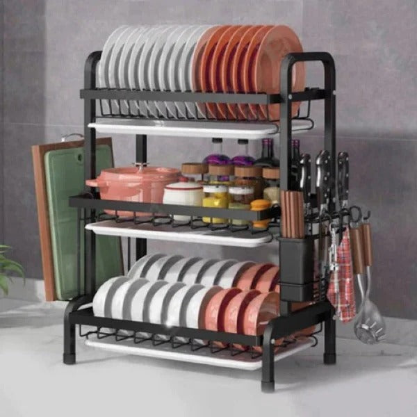 3-Tier Adjustable Kitchen Dish Drying Rack - Space-Saving Organizer with Customizable Shelves for Efficient Dish Drying