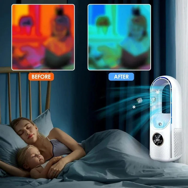 Portable Bladeless Fan with USB Power & 100ml Water Tank - Quiet, Safe, and Efficient Cooling Solution