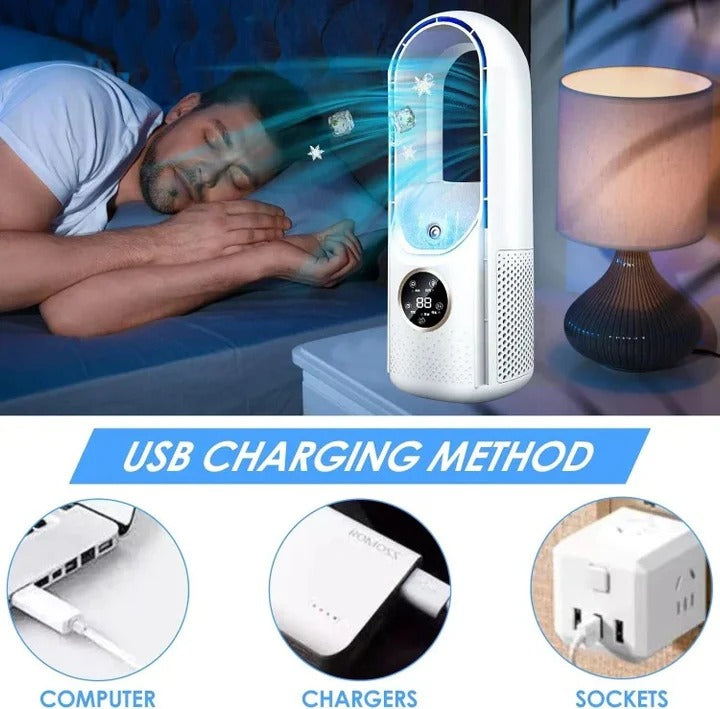 Portable Bladeless Fan with USB Power & 100ml Water Tank - Quiet, Safe, and Efficient Cooling Solution