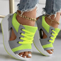 Women's Stylish Lace-Up Flat Sandals with Contrast Panels & Cutout Design - Trendy Summer Footwear