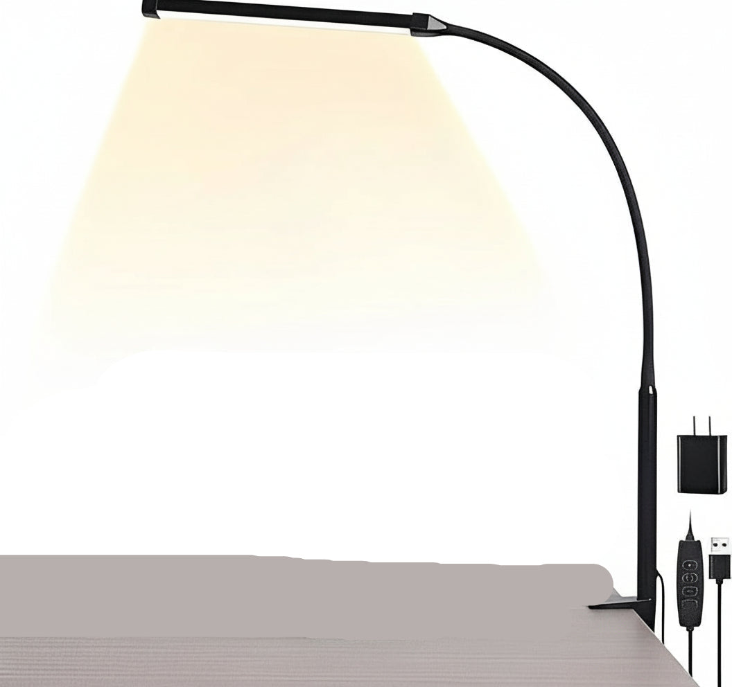 Adjustable LED Desk Lamp with Gooseneck Clamp - 3 Brightness Levels for Home Office & Study
