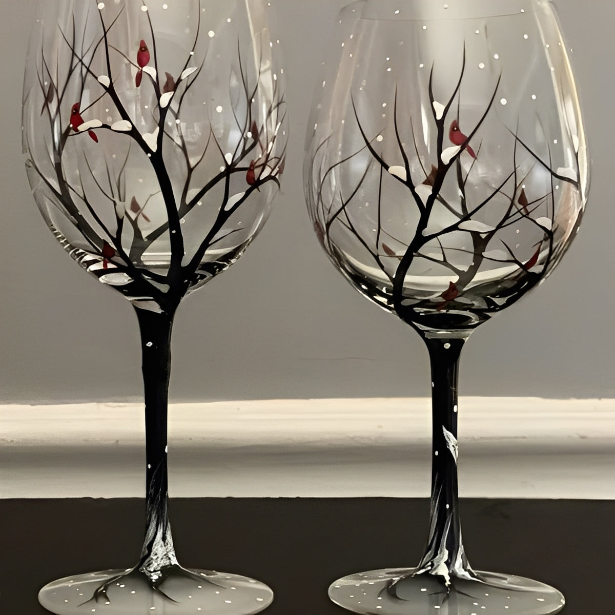 Hand-Painted Four Seasons Tree Wine Glass – Elegant Seasonal Design for Wine Lovers