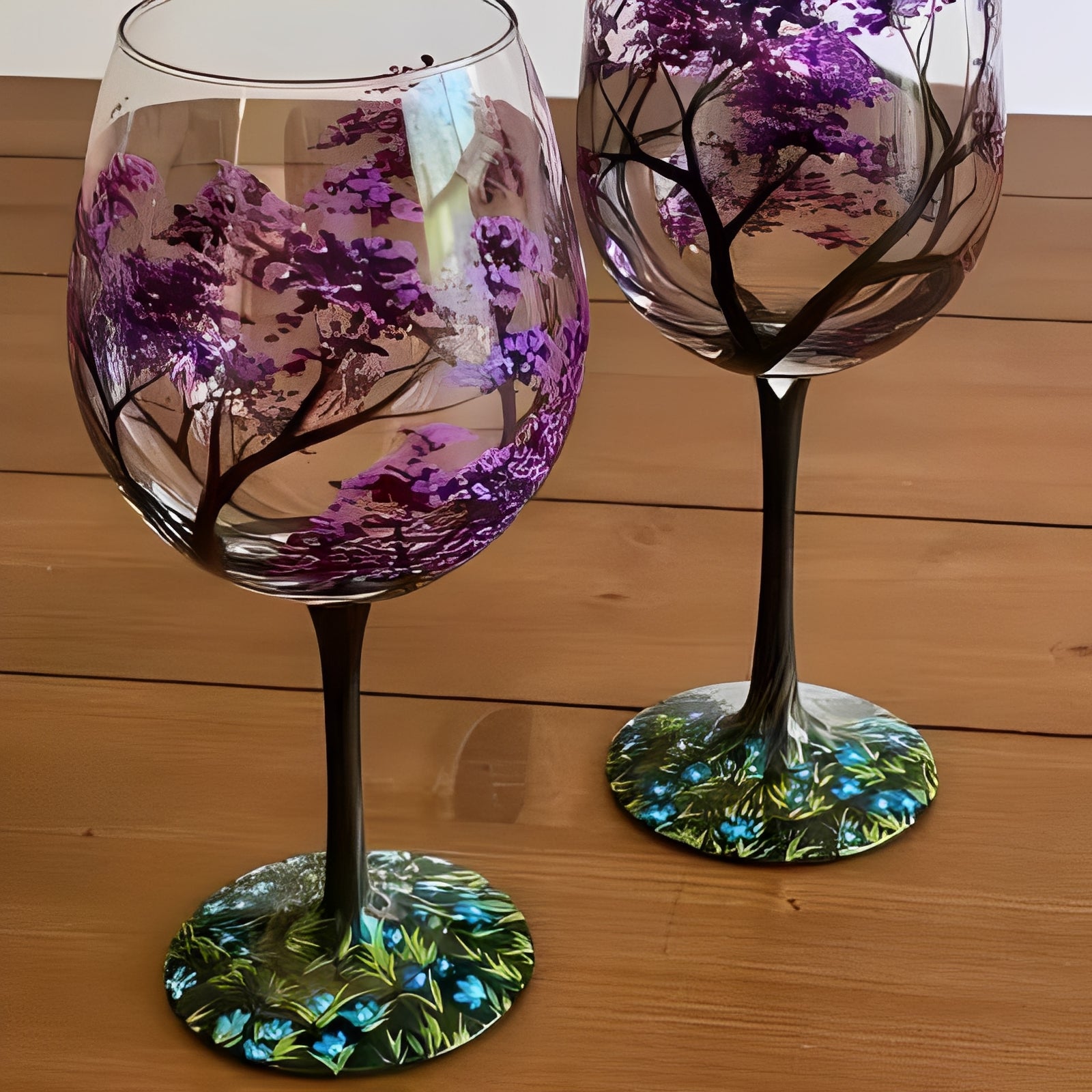 Hand-Painted Four Seasons Tree Wine Glass – Elegant Seasonal Design for Wine Lovers