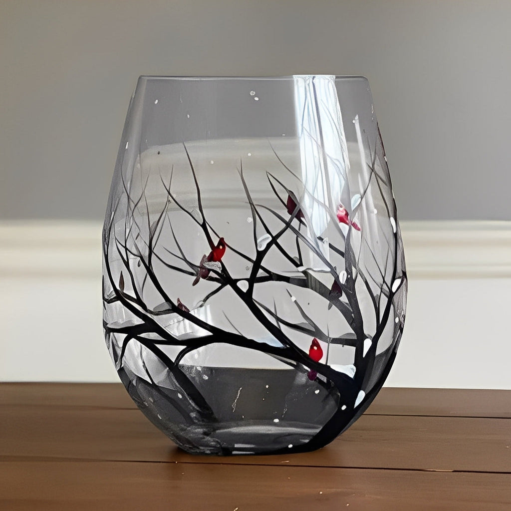 Hand-Painted Four Seasons Tree Wine Glass – Elegant Seasonal Design for Wine Lovers