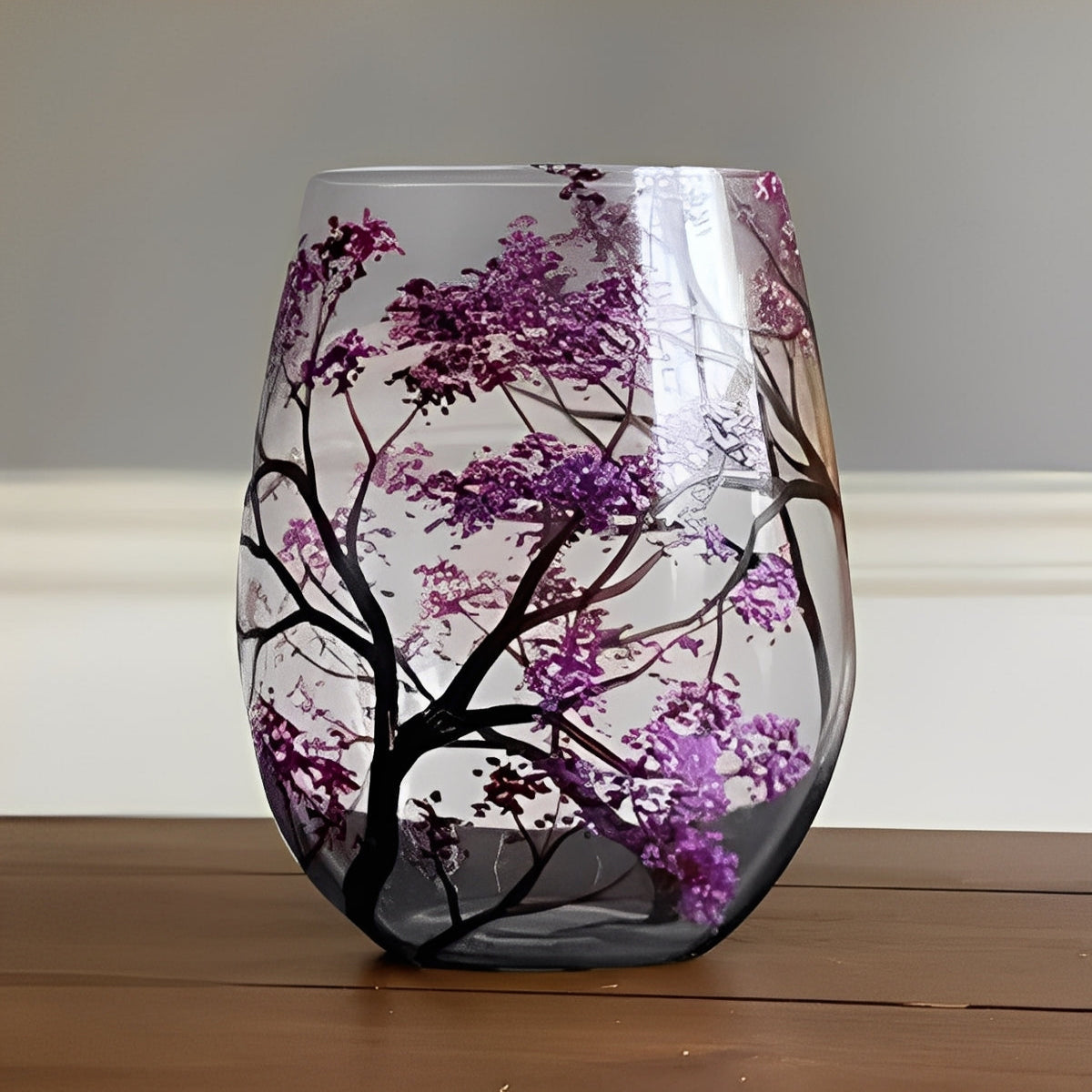 Hand-Painted Four Seasons Tree Wine Glass – Elegant Seasonal Design for Wine Lovers