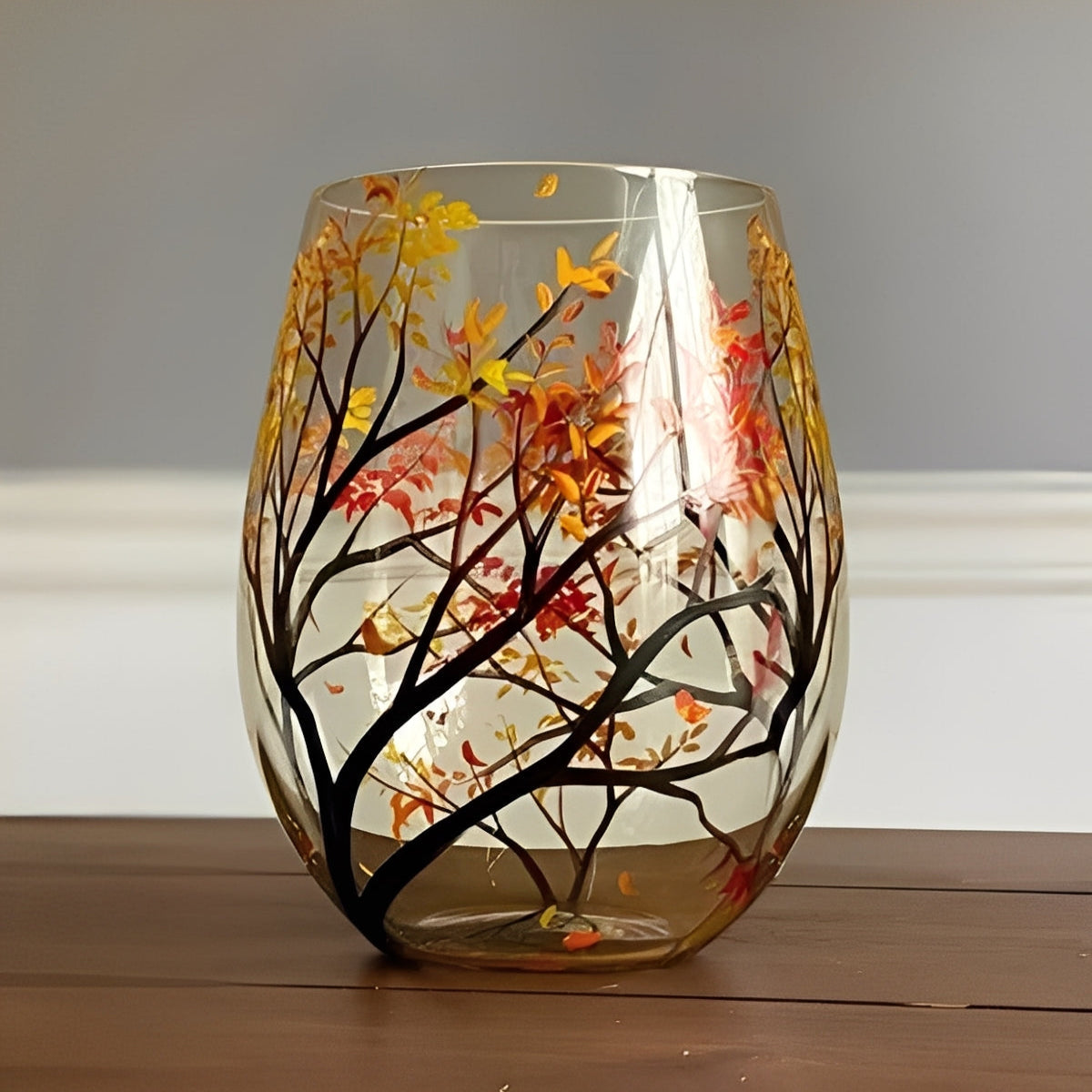 Hand-Painted Four Seasons Tree Wine Glass – Elegant Seasonal Design for Wine Lovers