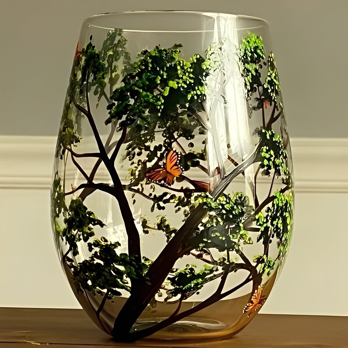 Hand-Painted Four Seasons Tree Wine Glass – Elegant Seasonal Design for Wine Lovers