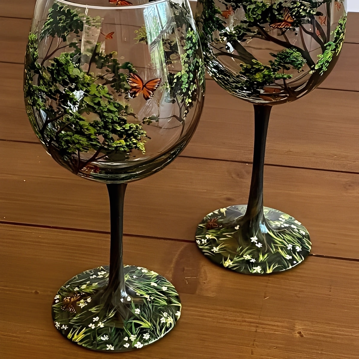 Hand-Painted Four Seasons Tree Wine Glass – Elegant Seasonal Design for Wine Lovers