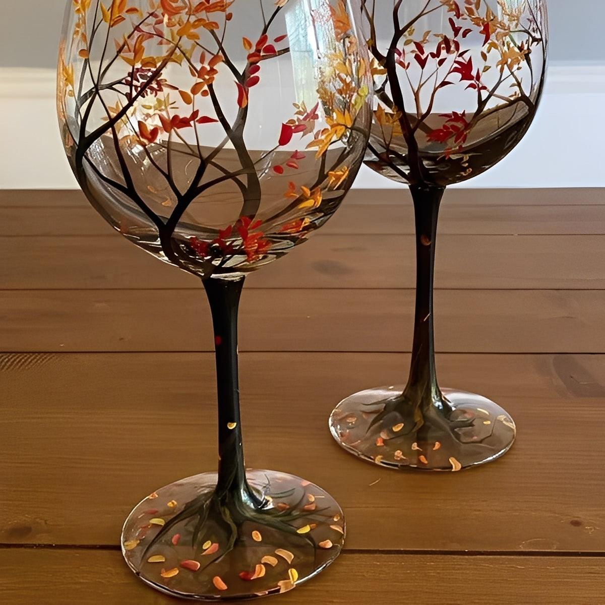 Hand-Painted Four Seasons Tree Wine Glass – Elegant Seasonal Design for Wine Lovers