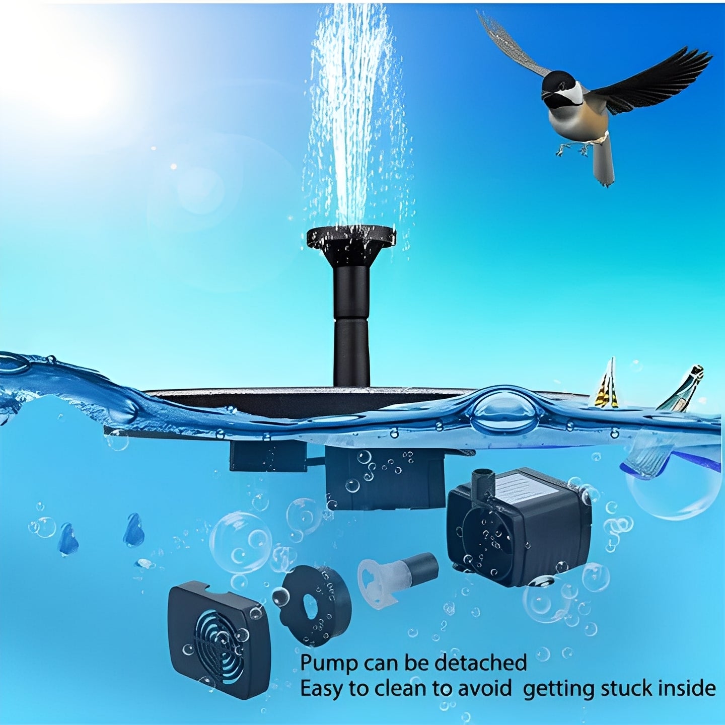 Solar-Powered Floating Water Pump for Garden Birdbaths & Pools - Eco-Friendly, Energy Efficient, Easy to Install