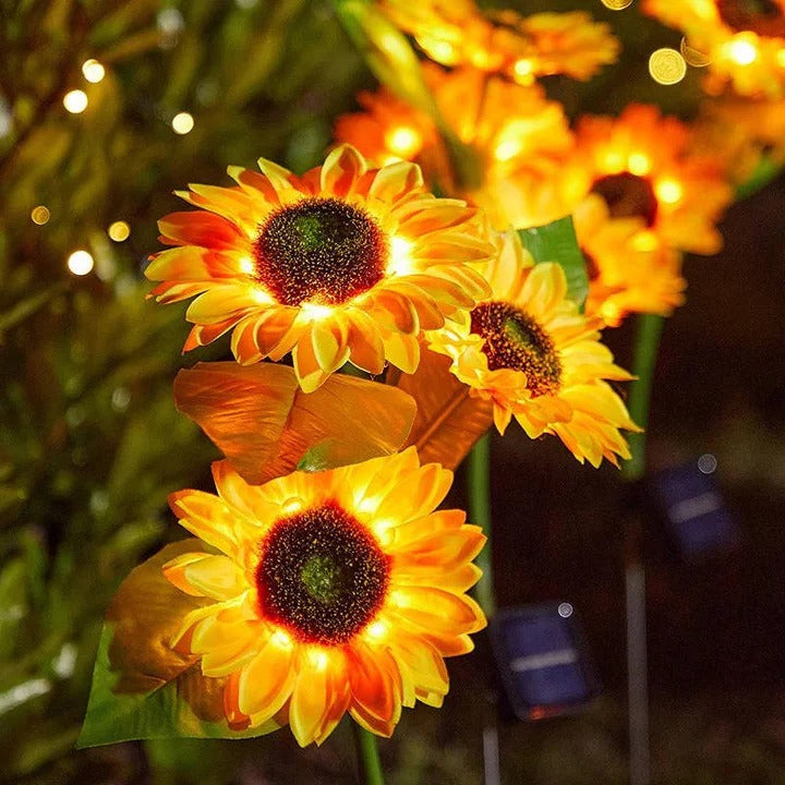 Sunflower Solar LED Garden Light - Durable Fabric Petals & Sturdy Iron Frame for Outdoor Decor